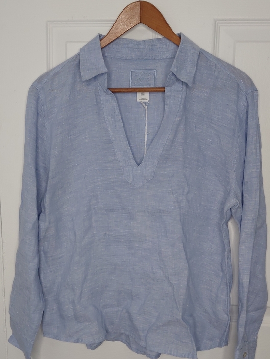 Calypso St. Barth Tops - Calypso St. Barth Pale Blue Linen V-Neck Tunic 100% Linen